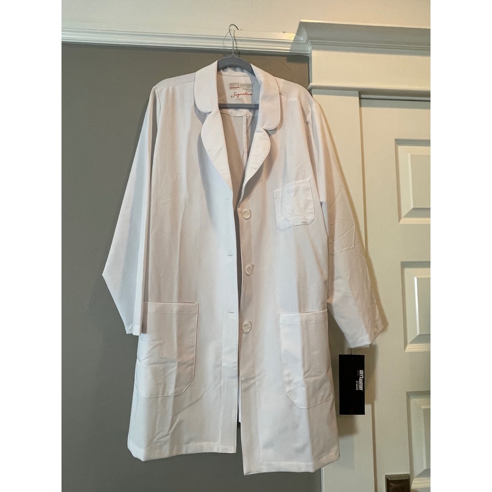 Greys Anatomy Signature by Barco White Lab Coat Womens 3 Pocket Professional NWT